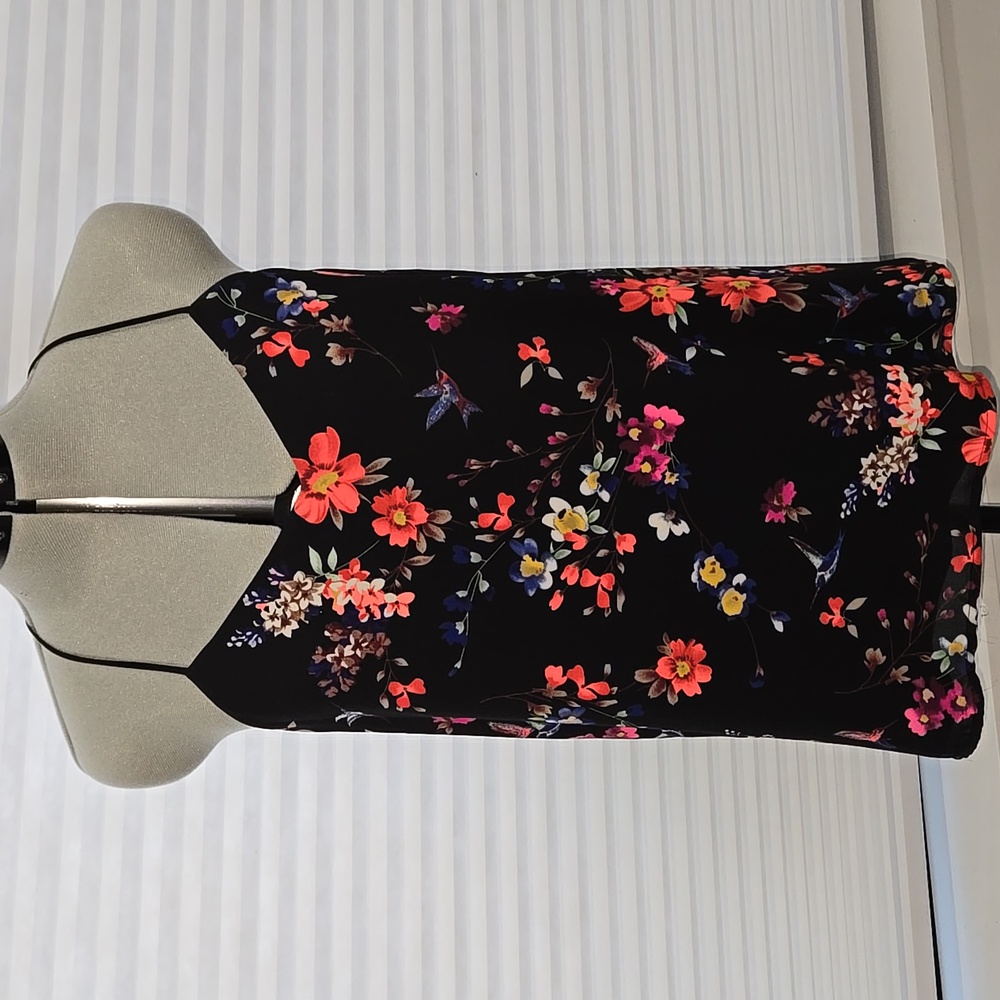 Express Black Top with Floral Accents
